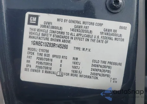 2003 Chevrolet Tahoe Ls z USA, uszkodzony, nr VIN 1GNEC13Z83R145260